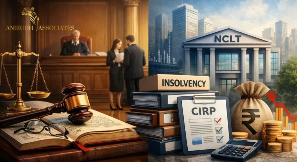 “Illustration explaining Civil Courts vs NCLT jurisdiction in corporate disputes under the Companies Act 2013 and Insolvency and Bankruptcy Code (IBC).”