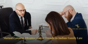 "Lawyer advising a couple during legal consultation for mutual consent divorce under Indian family law."