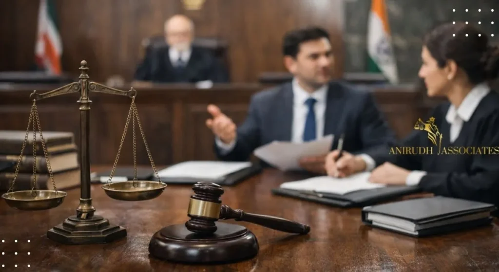 "Section 29A Arbitration Act jurisdiction concept showing courtroom setting with lawyers, judge, and legal symbols representing arbitral mandate extension decisions"