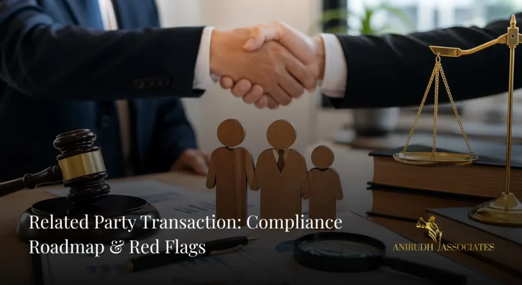 "Professional corporate meeting showing handshake with legal documents, symbolizing compliance and governance in a Related Party Transaction setup"