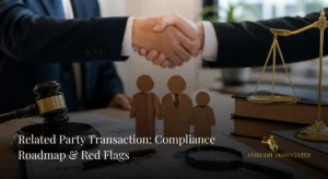 "Professional corporate meeting showing handshake with legal documents, symbolizing compliance and governance in a Related Party Transaction setup"