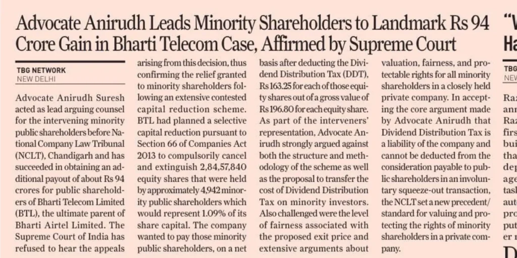 TBG Network - Adv Anirudh Leads Landmark case in Bharti Telecom Case