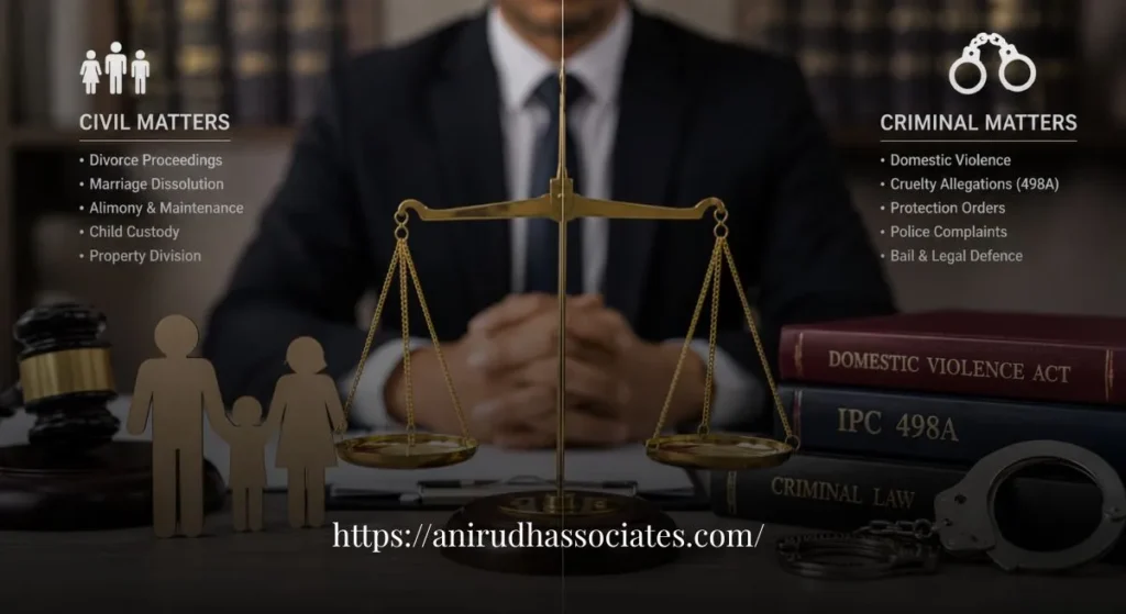 Attorney for Divorce in Bangalore managing divorce proceedings, criminal complaints, domestic violence cases, and family law disputes - ANIRUDH ASSOCIATES